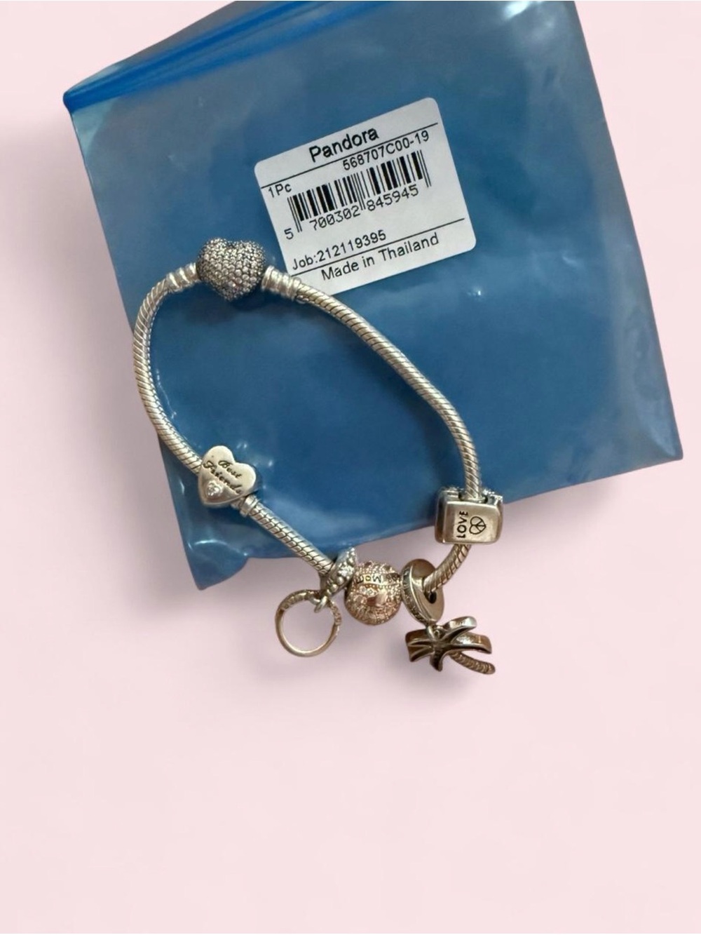 7in Pandora Silver Charm Bracelet with charms